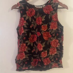 Elegant Floral Sleeveless Top - Black and Red